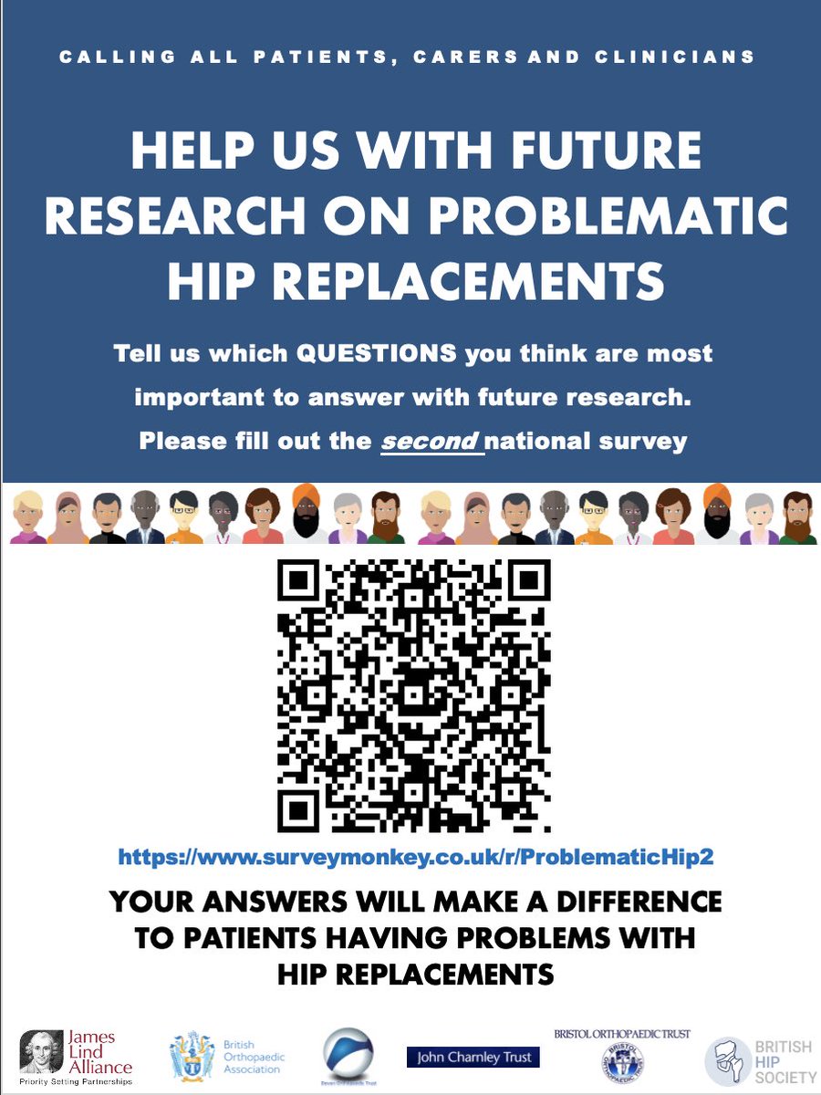 BritishHip's tweet photo. If you’re a patient with a hip replacement or someone who looks after people with THR we really need your help!! Also surgeons, physios, nurses and other team members who care for them.
Please fill in this survey it will help future pts. Please retweet!

https://t.co/qwa80E1cJ7 https://t.co/NJrRhCm8k4