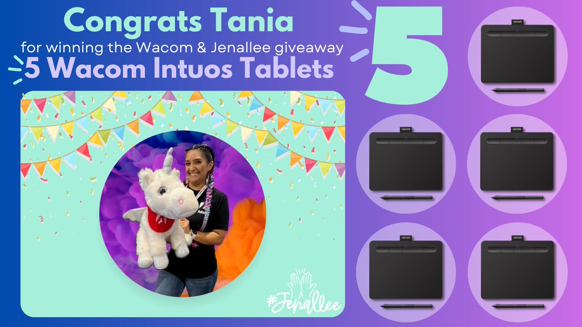 🎉 Congrats to Tania Gonzalez for winning a class pack of @wacomedu Intuos Tablets! 🎉 

Thank you for participating in our @ISTEofficial Twitter promo! We can't wait to see how you will use these with your Ss! 💖
#Wacom #WacomForEducation #EdTech #ISTELive #ISTELive23 #Jenallee
