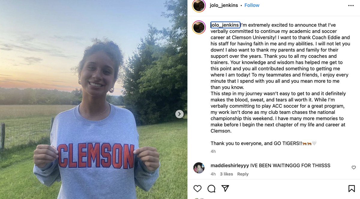 ECNL/GA/Recruiting/College Soccer (@imyouthsoccer) on Twitter photo Jolie is not on our Top Players Class of 2025 list ONLY because she doesn't have a Twitter account. Congratulations! and <a href="/clemsonwsoccer/">Clemson Women's Soccer</a> with their first 2025 verbal commitment. #ECNL
x.com/i/lists/155780… Jolie is not on our Top Players Class of 2025 list ONLY because she doesn't have a Twitter account. Congratulations! and <a href="/clemsonwsoccer/">Clemson Women's Soccer</a> with their first 2025 verbal commitment. #ECNL
x.com/i/lists/155780…