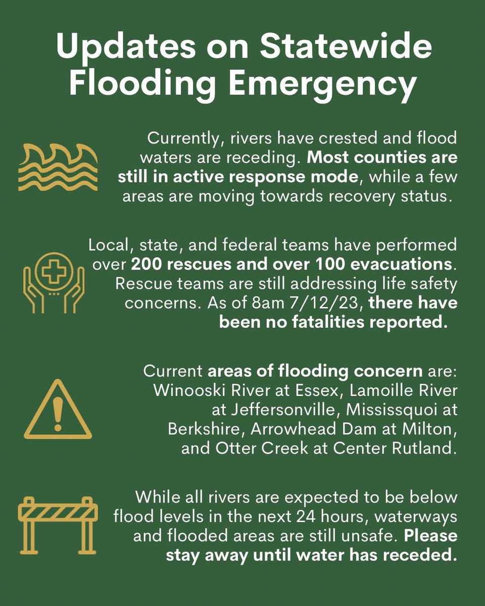 SKrowinski's tweet photo. We're still in the midst of a statewide emergency. Stay vigilant and stay safe, Vermonters. We will get through this together. https://t.co/zeg2tArOHa