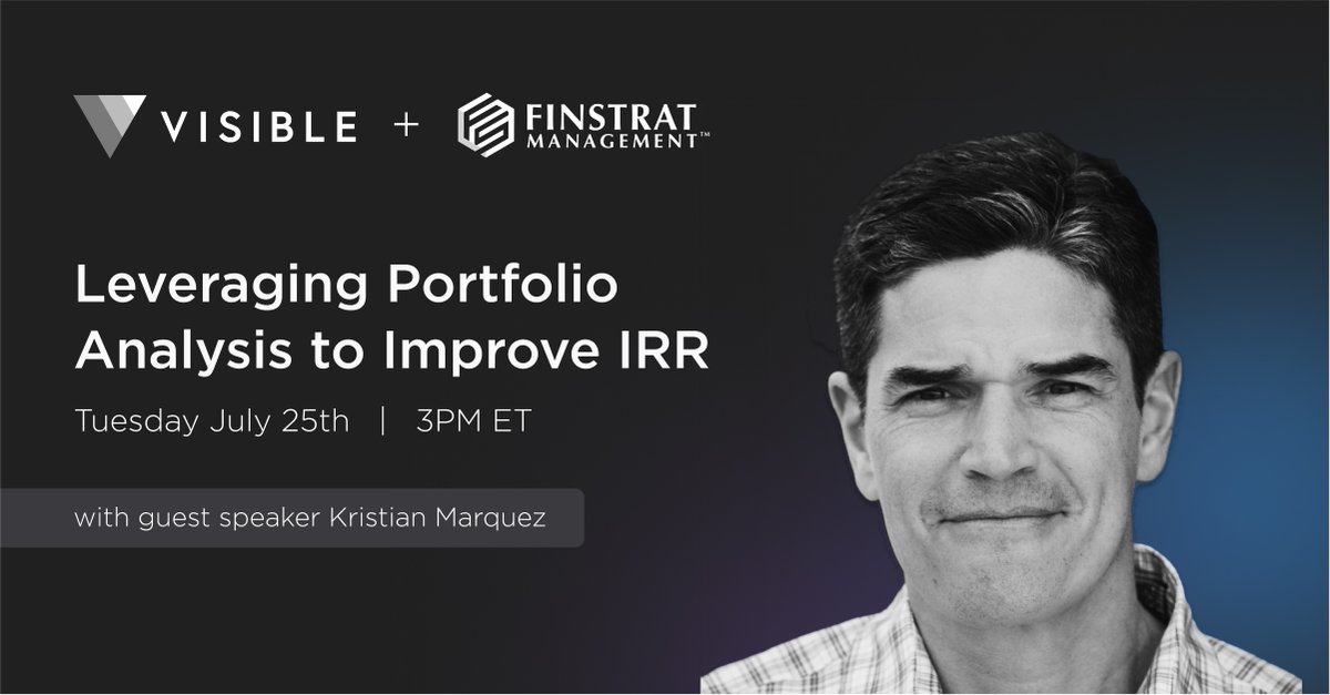 finstratmgmt's tweet image. Join us on July 25th for a @VisibleVC webinar on Leveraging Portfolio Analysis to Improve your Fund's #IRR. 

Register here: bit.ly/3PLhPmQ

#VentureCapital #FundPerformance #InvestmentInsights #VC #InvestmentStrategies