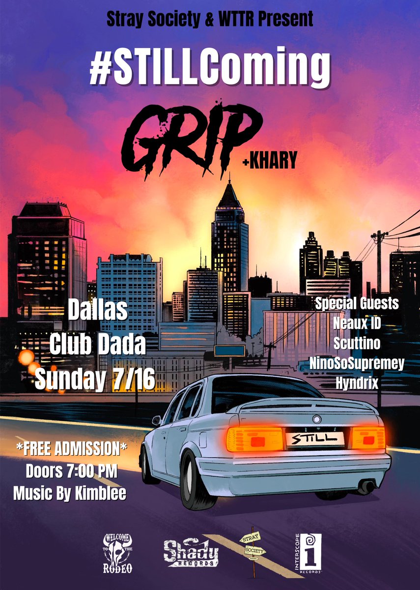 kimblee1134's tweet photo. #STILLComing 🚗
i’ve got the ATL homies @Grip_SS & @sorrykhary performing in Dallas ⭐️
FREE SHOW 🎟️
SUNDAY 7/16
Club Dada
7PM
+ Dallas Legends
@Neaux_id
@ScuttinoBlues
@NinoSoSupremey
@superhyndrix
this show is free.99 so i wanna see all of y’all 🤞 https://t.co/RoIpsACINe