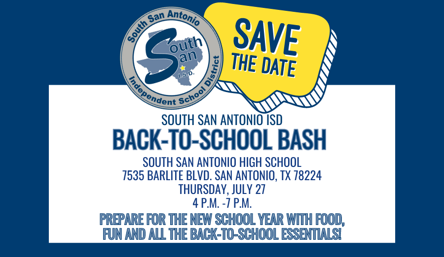 ssaisd's tweet photo. FRIENDLY REMINDER: Just two weeks remain until our SSAISD Back-to-School Bash! Join us at @SSAISDssahs on July 27 from 4pm to 7pm as we kick off the new academic year with a bang!

We will have free haircuts, school supplies and so much more to offer. We hope to see you there! https://t.co/56XrsUgeS8