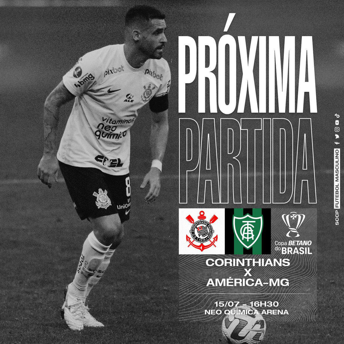 Próximo jogo é decisão valendo vaga para as semifinais da Copa do Brasil! ⚽🔥

#VaiCorinthians