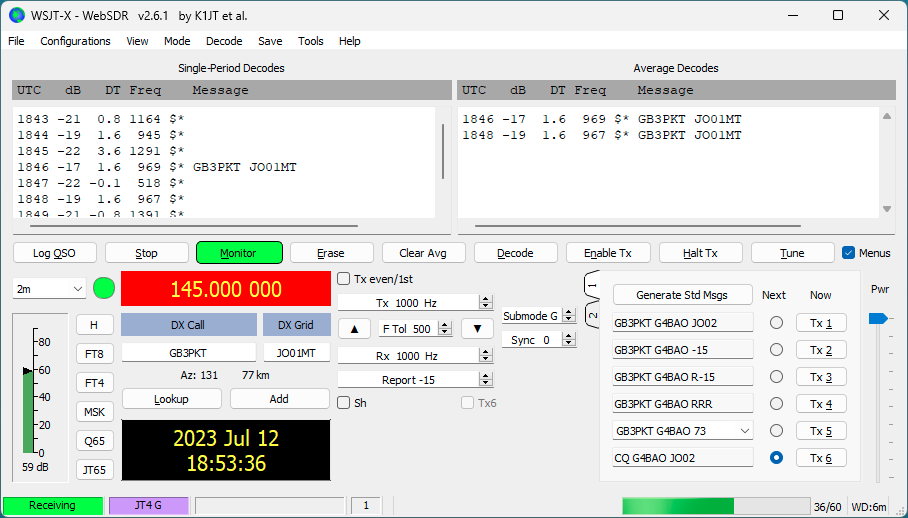 GB3PKT 24GHz beacon visible on my web sdr at 24ghzwebsdr.ddns.net:8073 now! Be quick! it's rainscatter #GHz_bands