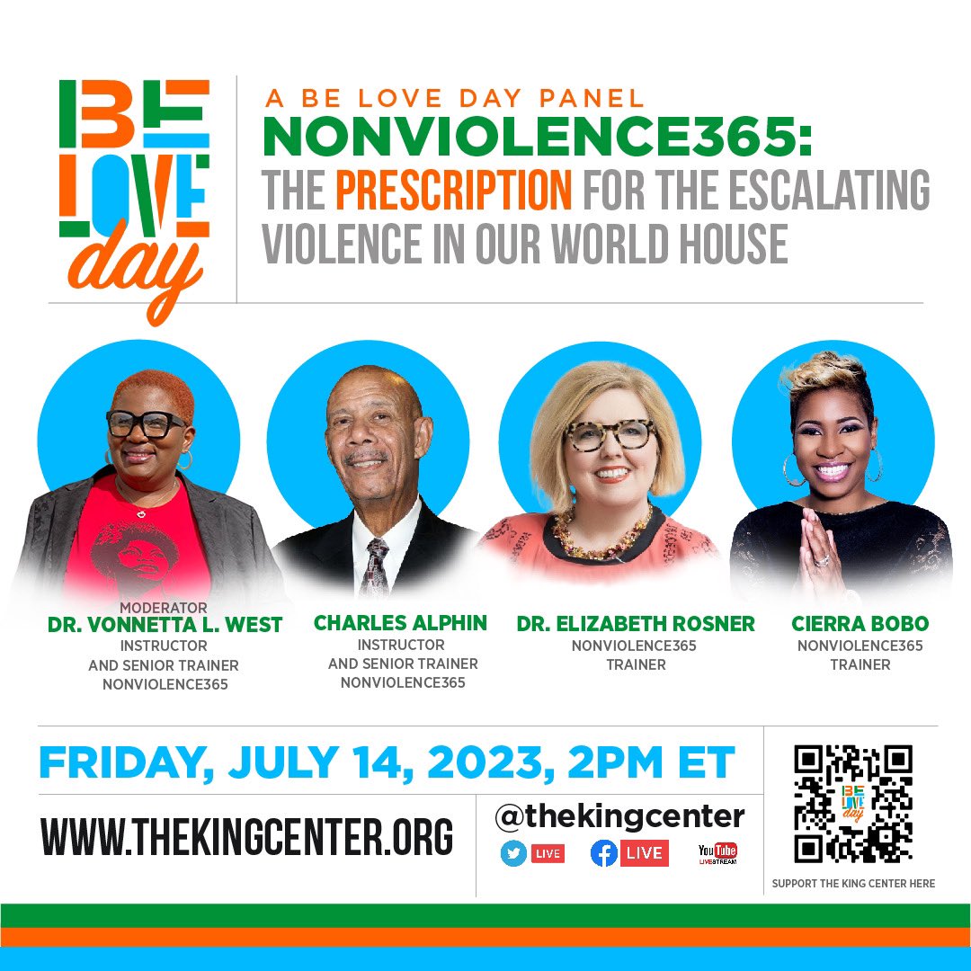 Join us this upcoming Friday, #BeLoveDay, for this impactful conversation on how #Nonviolence is the prescription for #violence in our #WorldHouse.