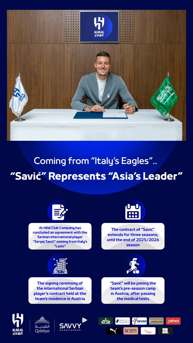 Alhilal_EN's tweet photo. 📄 Coming from Italy’s eagles 🦅 
Savić represents Asia’s Leader 

#Savić_Hilali
#AlHilal 💙 https://t.co/0xfbwHU59p