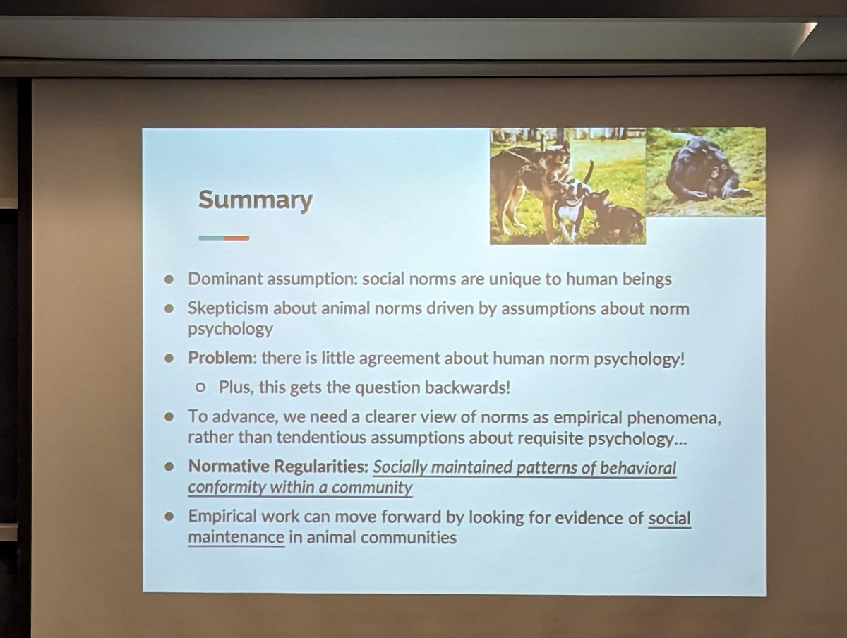 This was a really cool talk about how to move the study of norms in nonhuman animals forward #ISH2023