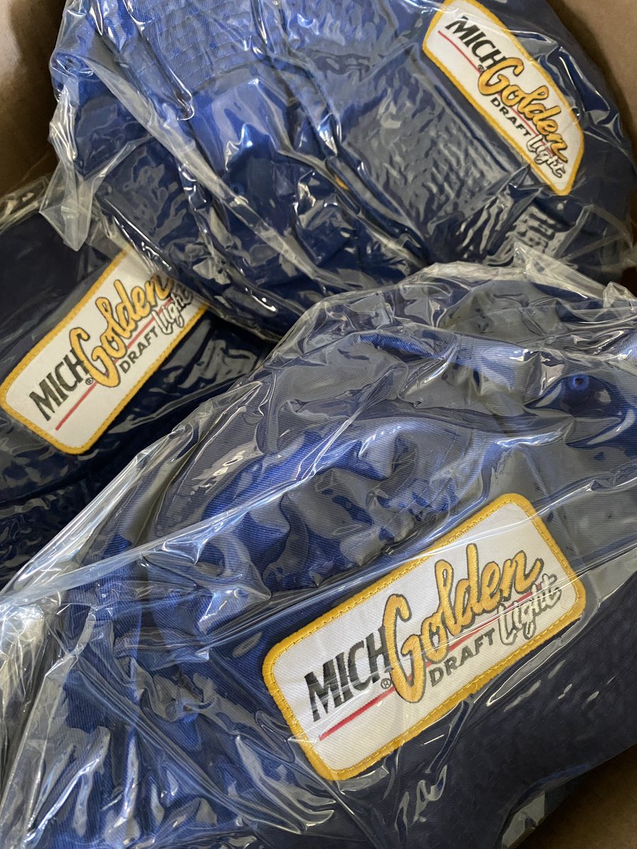 Box of vintage patch bucket hats heading over to the <a href="/MichGoldenLight/">Michelob Golden Light</a> crew!
