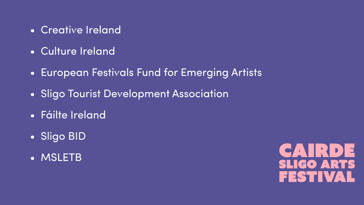 cairdefestival's tweet photo. (1/3) We are so grateful for the generous support of our funders, partners, sponsors and patrons who helped make the festival possible! We couldn’t have done it without you <3
@artscouncil_ie @sligococo @sligohub10 @Failte_Ireland @creativeirl @culture_ireland @SligoBID
#csaf23 https://t.co/8qRsD4WqBK