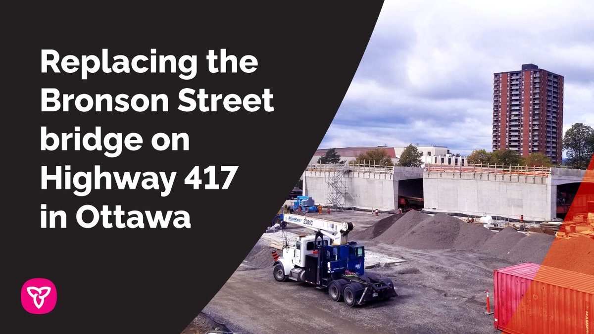 ONtransport's tweet photo. Heads up #CityofOttawa!

Highway 417 will be closed from Carling Avenue to Metcalfe Street from 8 p.m. on July 13 to 6 a.m. on July 17 for the rapid replacement of the Bronson Street bridge.

Remember to give yourself extra time and keep an eye out for detour signs in the area. https://t.co/qAkIIqNWKh