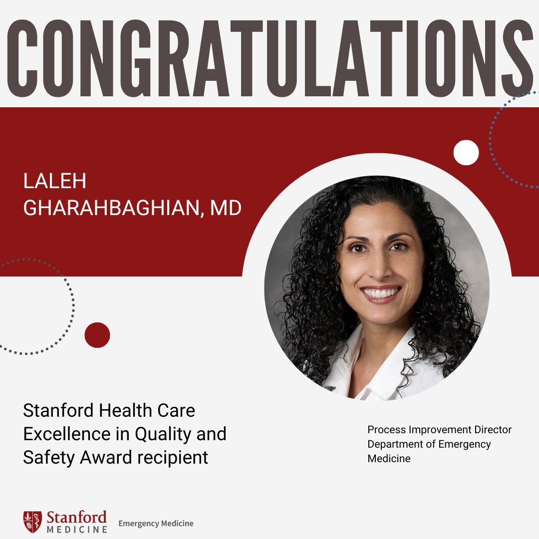 StanfordEMED's tweet photo. Congratulations to Dr. Laleh Gharahbaghian on receiving the Stanford Health Care Excellence in Quality and Safety Award!

@SonoSpot serves as Process Improvement Director for the Stanford Department of Emergency Medicine. https://t.co/Ue4OwvEVMM