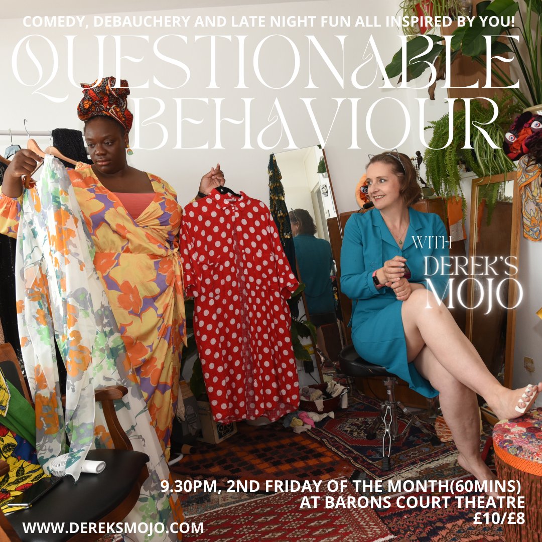 @dereksmojo are getting ready for Friday, are you ready? #QuestionableBehaviour ---------------- ⏰ 9.30pm 🗓 This Friday and every 2nd Friday of the month 📍@BaronsCourt_W14 🎫 linktr.ee/DereksMoJo