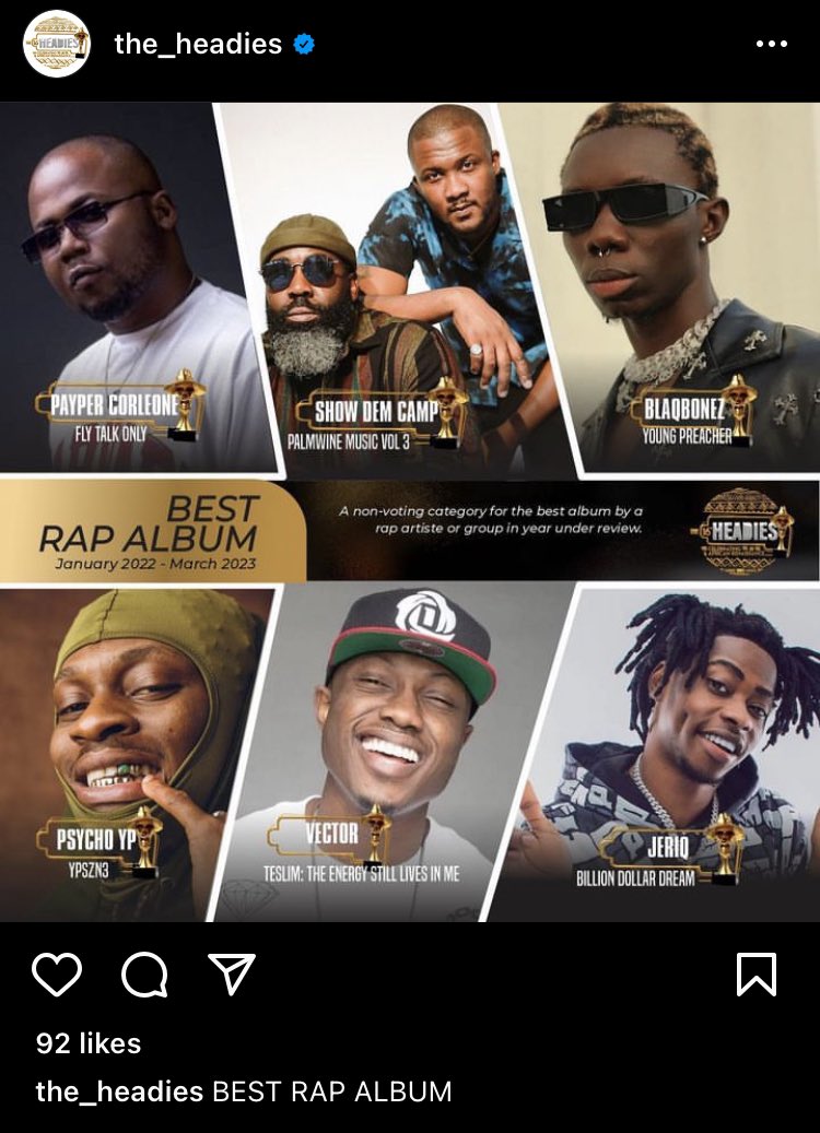 PayperCorleone's tweet image. BEST RAP ALBUM &amp;amp; LYRICIST ON THE ROLL NOMINATIONS 🏆🤲🔑

GOD IS GREAT &amp;amp; MY SUPPORTERS ARE AWESOME! 

Thank you for recognizing hard work @The_Headies 🔑