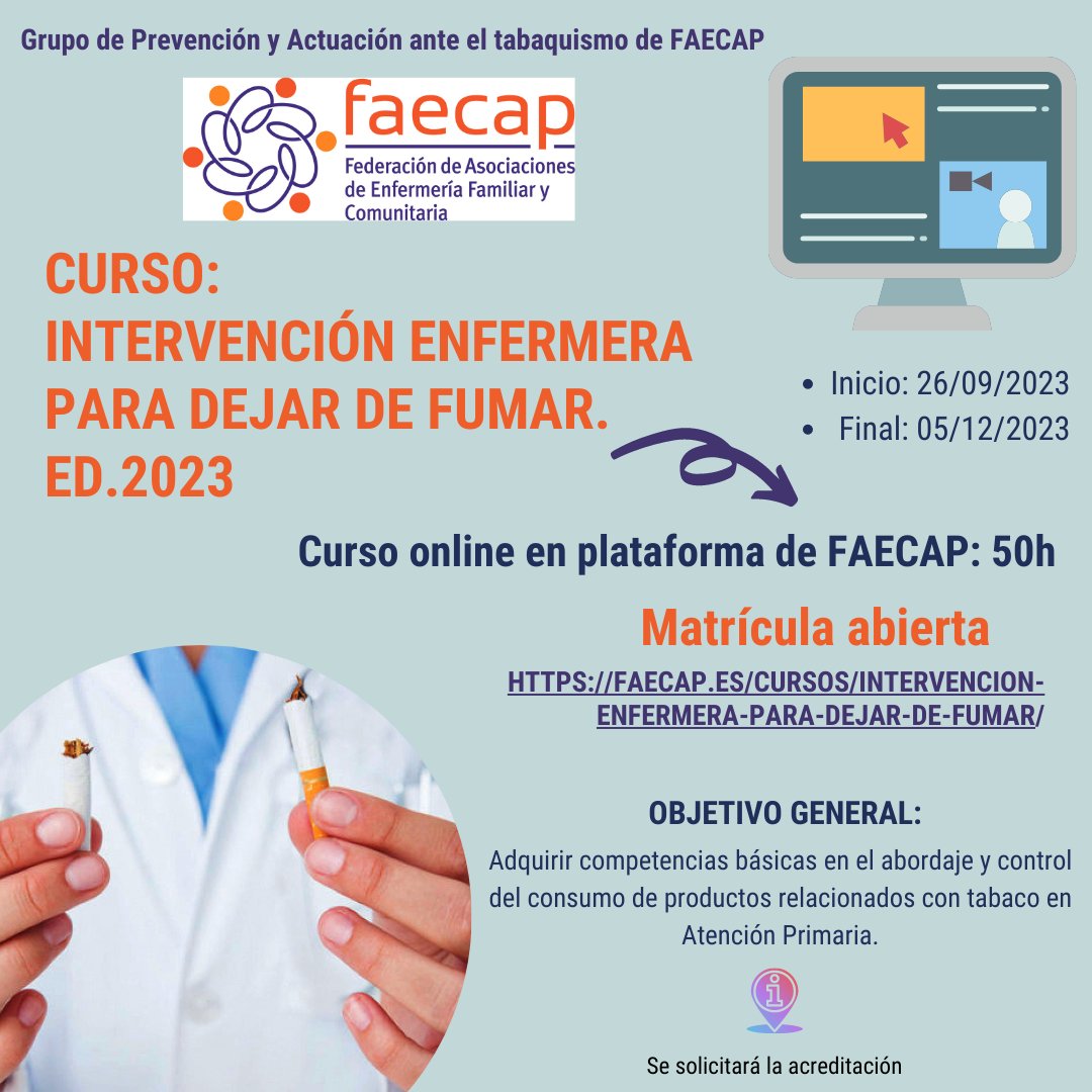EFEKEZE's tweet photo. 🗣️Desde @faecap queremos colaborar con el objetivo de #tabacoEndGame en los próximos años.
🗣️Ofrecemos cursos para ayudar a las #enfermeras a dar atención a personas que consumen #tabaco y/o productos derivados.
✍️⏬
https://t.co/Y3lGEDRAIg
@jud https://t.co/ziEQ7mzPyJ