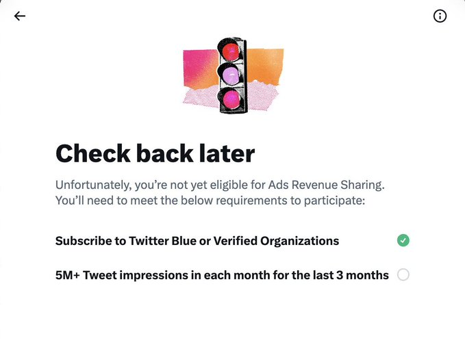 ¡OJO! Twitter ahora requerirá "más de 5 millones de impresiones de tweets cada mes durante los últimos 3 meses" para ser elegible para el reparto de ingresos publicitarios.