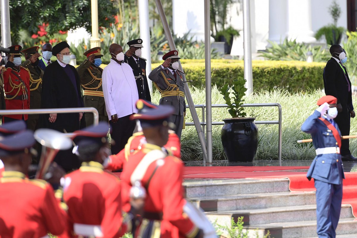 KagutaMuseveni's tweet photo. H.E Sayyid Ebrahim Raisolsadati arrived in the country this afternoon where we held welcome ceremonies and bilateral discussions leading to the signing of a number of MOU’s. 

Uganda and The Islamic Republic of Iran have had good relations since the Islamic Revolution, our “common point” as our visitor aptly put it, being the anti-imperialist stand. This fundamental principle has taken us through years of cooperation and we look forward to strengthening and diversifying the same.