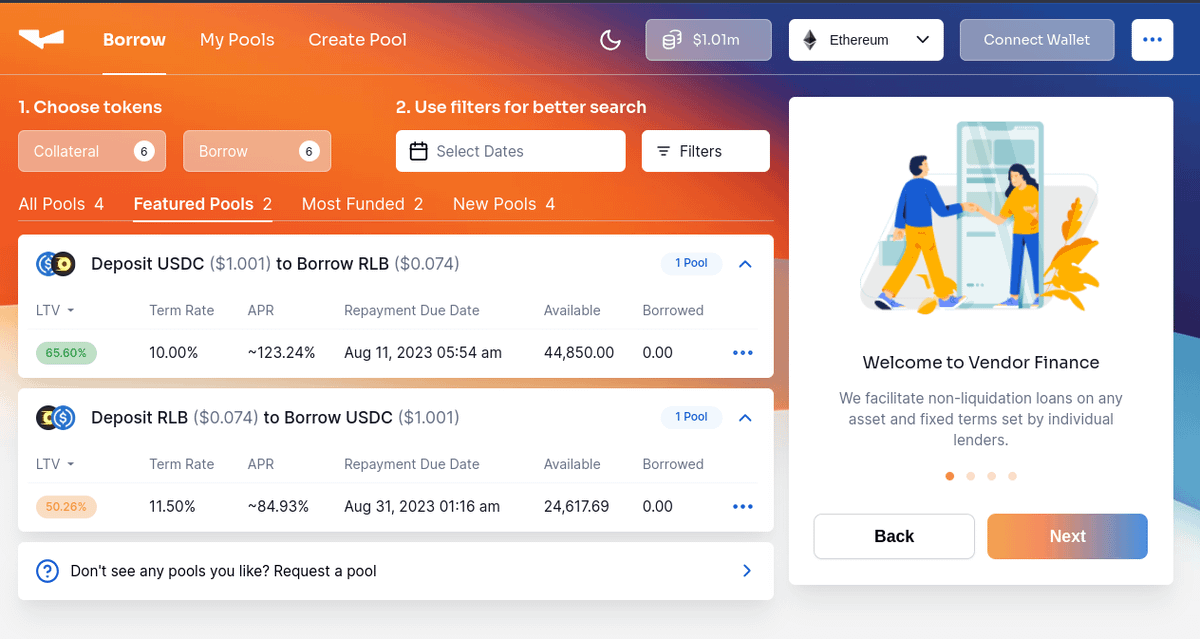 There are two $RLB pools available on our Mainnet site! There are quite a few strategies that $RLB holders and @rollbitcom speculators can use these pools for. This includes leveraging, shorting, hedging, and more! Borrow using the link below 👇

vendor.finance/?chain=ethereum