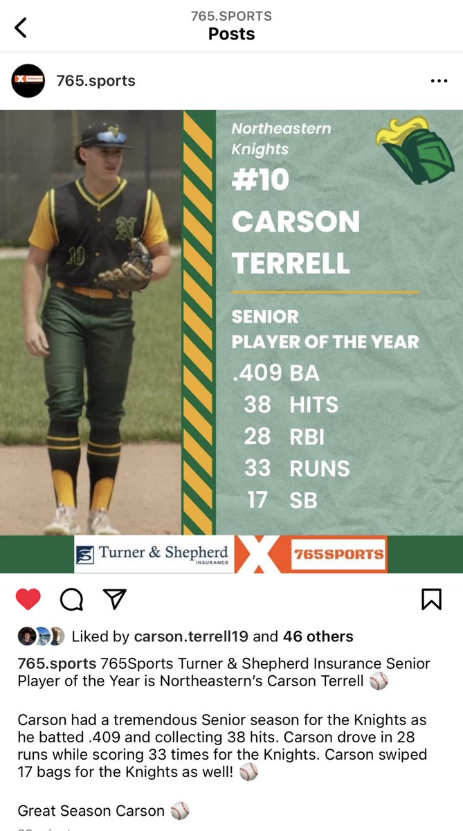 jamielkt's tweet photo. Congrats, @CarsonJt19 on being selected as 765 Sports Senior Player of the Year! #hardworkpaysoff https://t.co/93f8Y89KbL