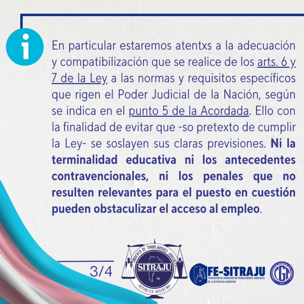 Sitraju_'s tweet photo. ℹ️ sobre Acordada 23/2023: Empleo formal para personas travestis, transexuales y transgénero en el Poder Judicial de la Nación.

#SitrajuDDHH https://t.co/IxEuIIxhji