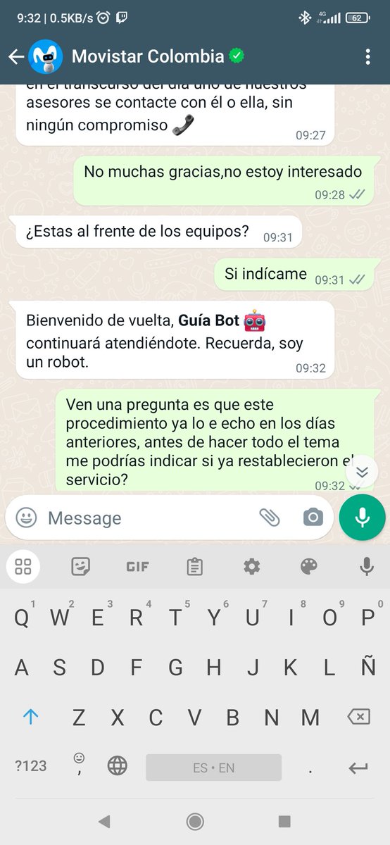 StreamerDad's tweet photo. @MovistarCo Esto es lo que pasa con el servicio al cliente, justo cuando van a dar una solución, inexplicablemente termino de nuevo hablando con el bot pero esto es normal?? Cuanto más ?? 72 horas sin servicio https://t.co/SSuZaw7mg2