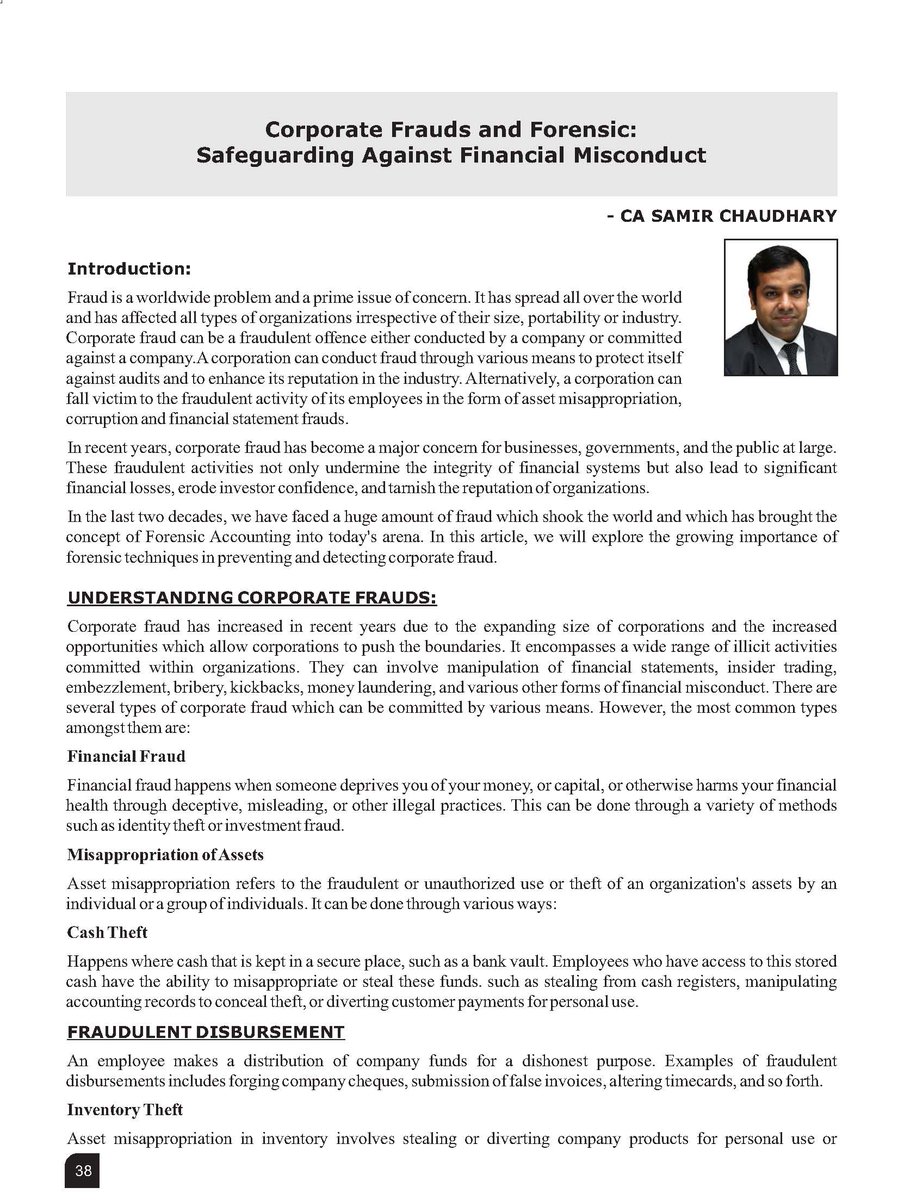 ITBA_abad's tweet photo. Thank You @samir120488 for contributing an article for IT Mirror Volume II (Year 2023-24) on the topic of "Corporate Frauds and Forensic: Safeguarding against Financial Misconduct"

Access full copy at: https://t.co/QSdFJXj4pZ https://t.co/FZKmRdThc0