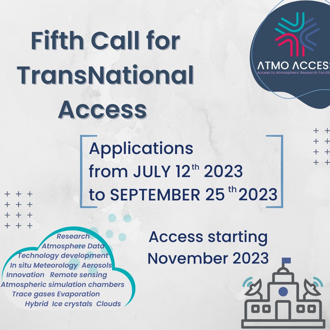 atmo_access's tweet photo. 📣We are happy to announce that the 5th call for Access within @atmo_access is open as of today, July 12th until September 25th 2023.  9 new platforms have enriched the access programme!! 
ℹ️ https://t.co/ipET6kW5j1 https://t.co/AqXAyKvtlk