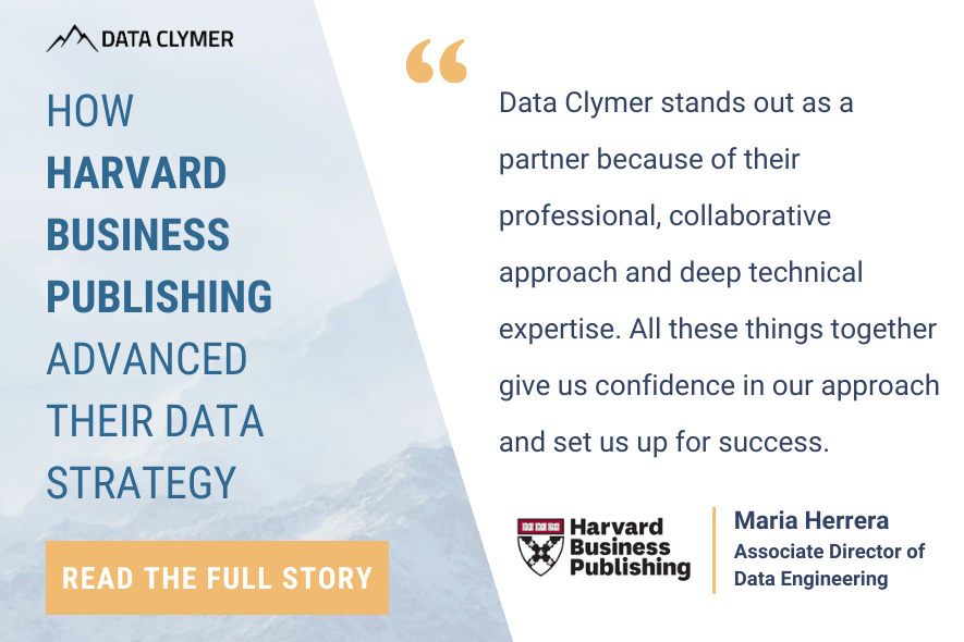 DataClymer's tweet photo. In our recent case study, we partnered with Harvard Business Publishing (@HBPcareers) to help them update their @getdbt   models and implement best practices, all while deploying a best-in-class modern data stack to drive learning and growth. 📈

https://t.co/VDILuk3sWd https://t.co/jDBfMkAAQh