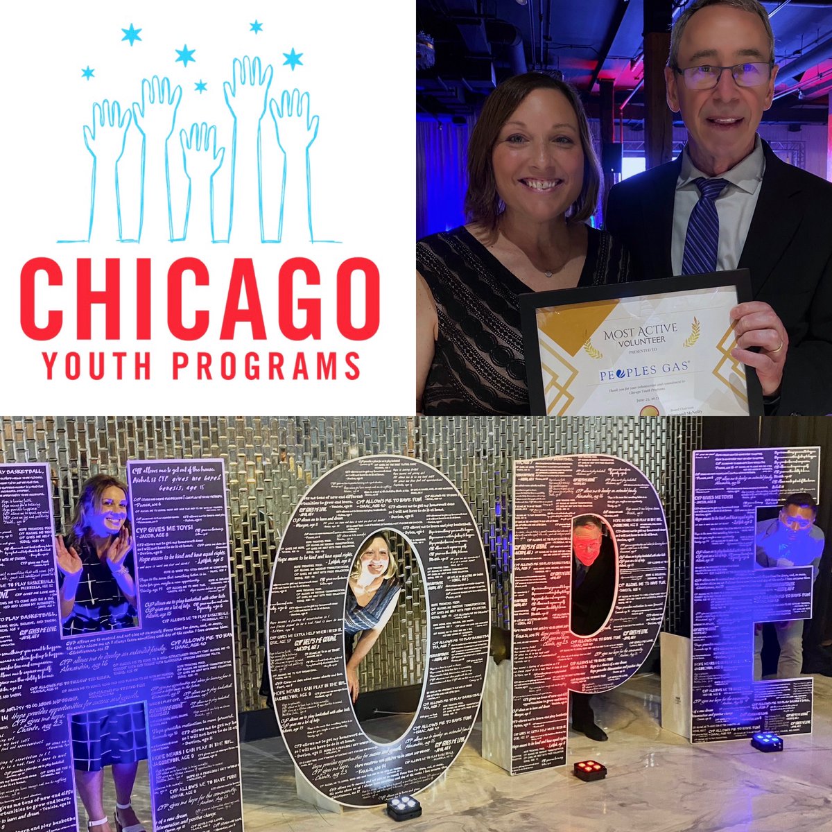 Our team members attended <a href="/ChiYouthProgram/">Chicago Youth Programs</a>’s Hope Gala and were honored with an award for their volunteer work. In addition to our financial support of the organization, our team members personally take part in a program to provide one-on-one schoolwork tutoring to children.