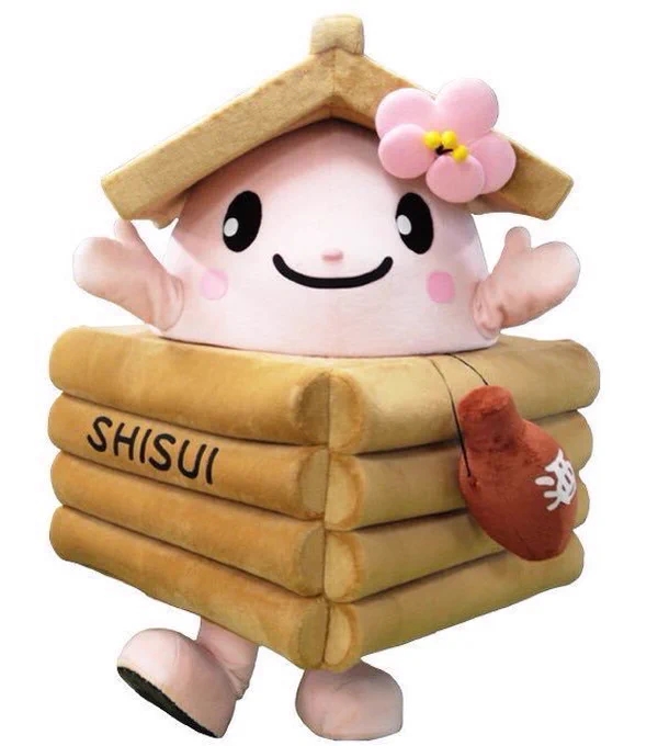 Shisui-chan (the rosy-cheeked mascot for the town of Shisui) lives in a saké well and guzzles bottles of saké.