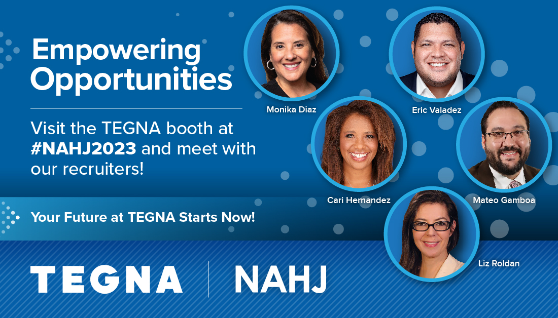 We are hiring! Stop by the <a href="/TEGNA/">TEGNA</a> booth at <a href="/NAHJ/">NAHJ</a> career fair this week to learn about our career opportunities #NAHJ2023