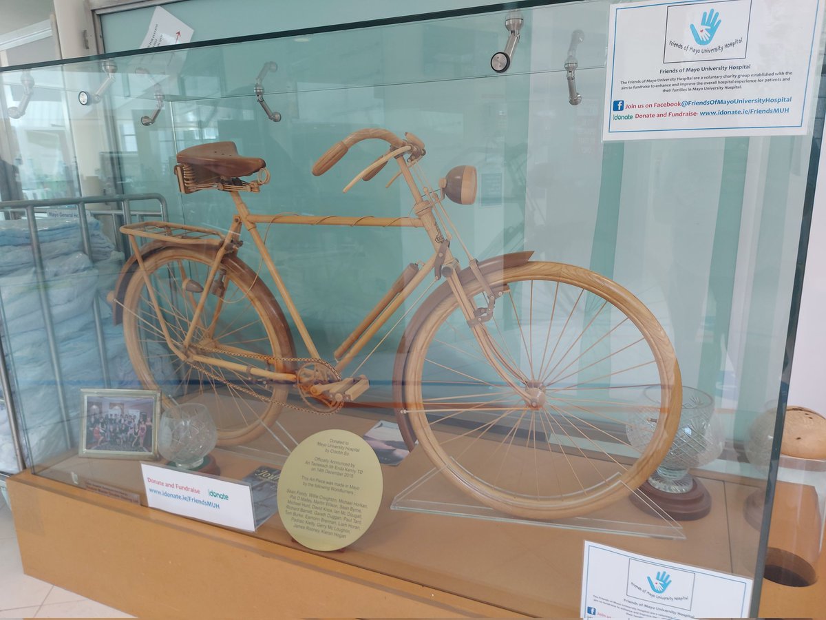 craobheo's tweet photo. If you happen to be in Mayo University Hospital MUH, look out for the #CraobhEoWooturners handmade #wooden bicycle donated to raise funds. Its in the foyer &amp; cant be missed! #woodturning #Mayo 
https://t.co/mFVSfL3V4b https://t.co/B11Zsvm7r2
