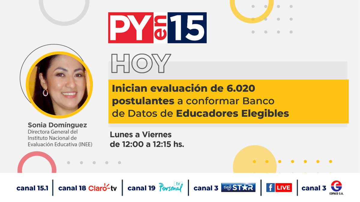 ParaguayTVHD's tweet photo. #PyEn15 ➡️Inician evaluación de 6.020 postulantes a conformar Banco de Datos de Educadores Elegibles.
⏩Hoy a las 12:00 por 📺 #ParaguayTV https://t.co/oPkqKPRyXa