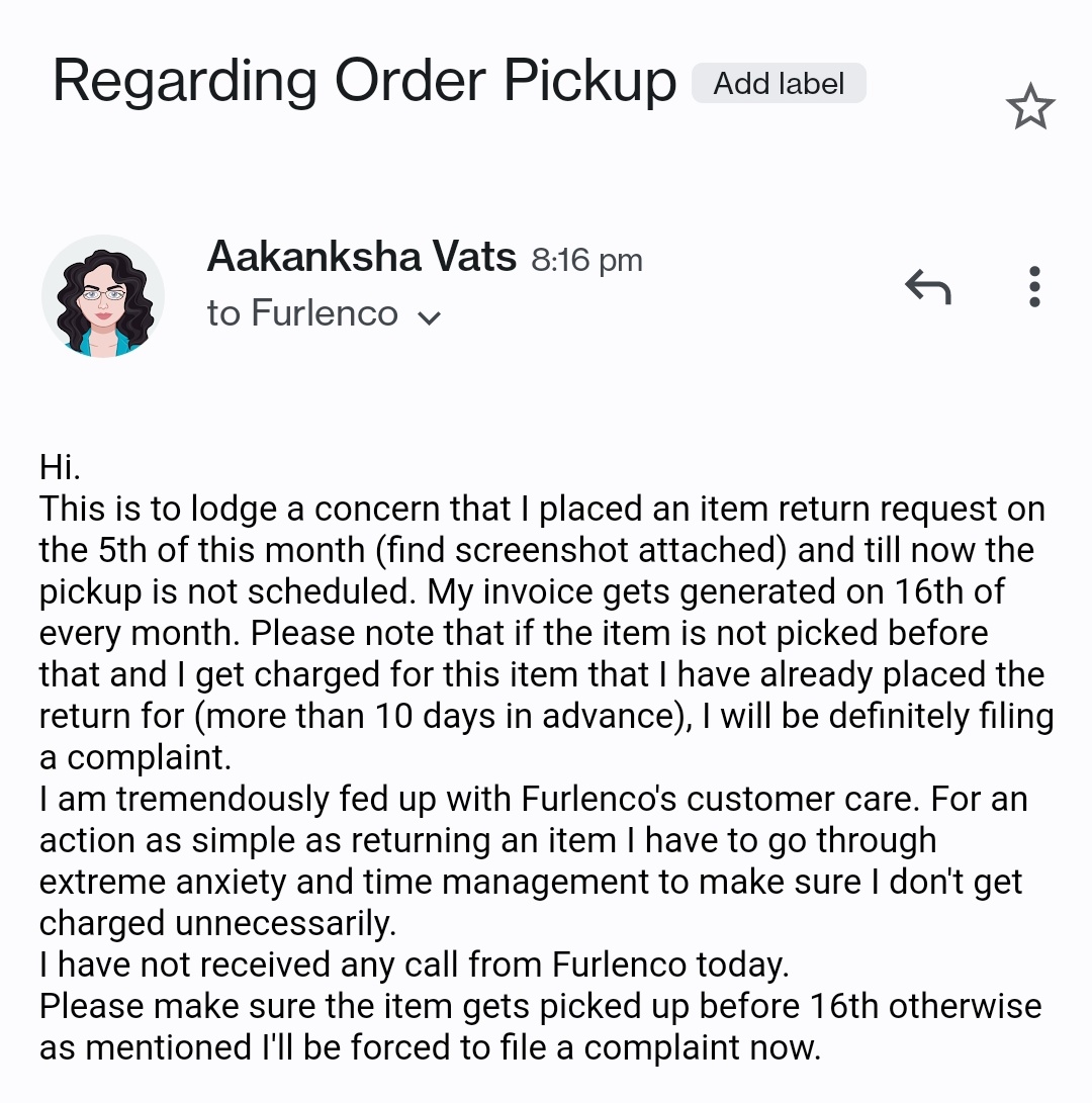 heyvatsup's tweet photo. Do not expect anything from Furlenco unless you put a distressed tweet. @FurlencoSupport @FURLENCO 
Please choose Rentomojo guys. https://t.co/V4oohybIpZ