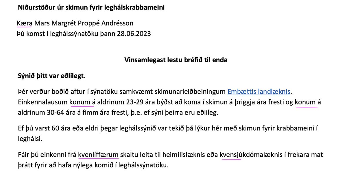 Elska að vera kynvillingur og þurfa að passa sjálft að fara í skimanir sem sís píkusystur mínar fá almennt boð í og vera svo miskynjað í öllum gögnum því tengdu þótt ég sé með annað kyn skráð í þjóðskrá. Takk Landspítalinn fyrir áframhaldandi heylsutrauma <3