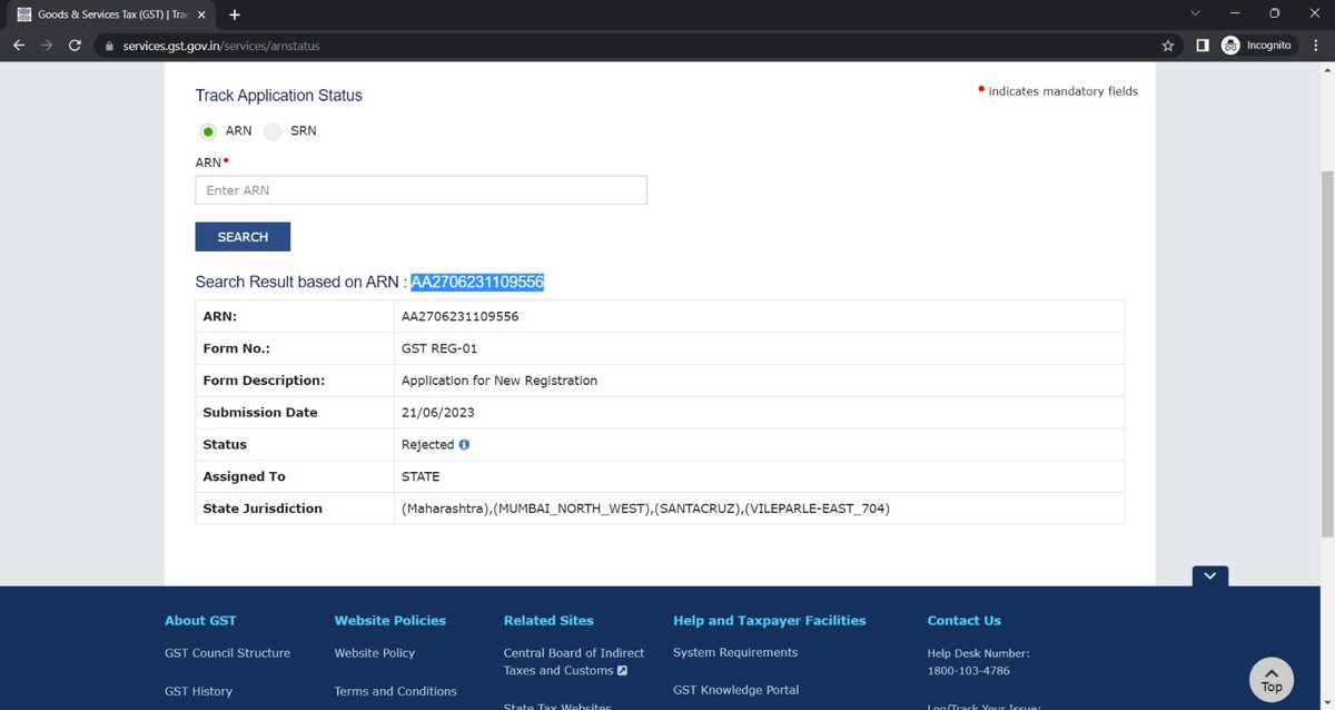 ashutga1's tweet image. &quot;🚫📝 Applied for GST Registration (ARN AA2706231109556) on 12/07/2023, it rejected on the same day without any explanation! 😡 What&apos;s the deal? Need some clarity ASAP! #GST #RegistrationIssues #NoReasonGiven @Infosys_GSTN @cbic_india @GST_Council @gstindia