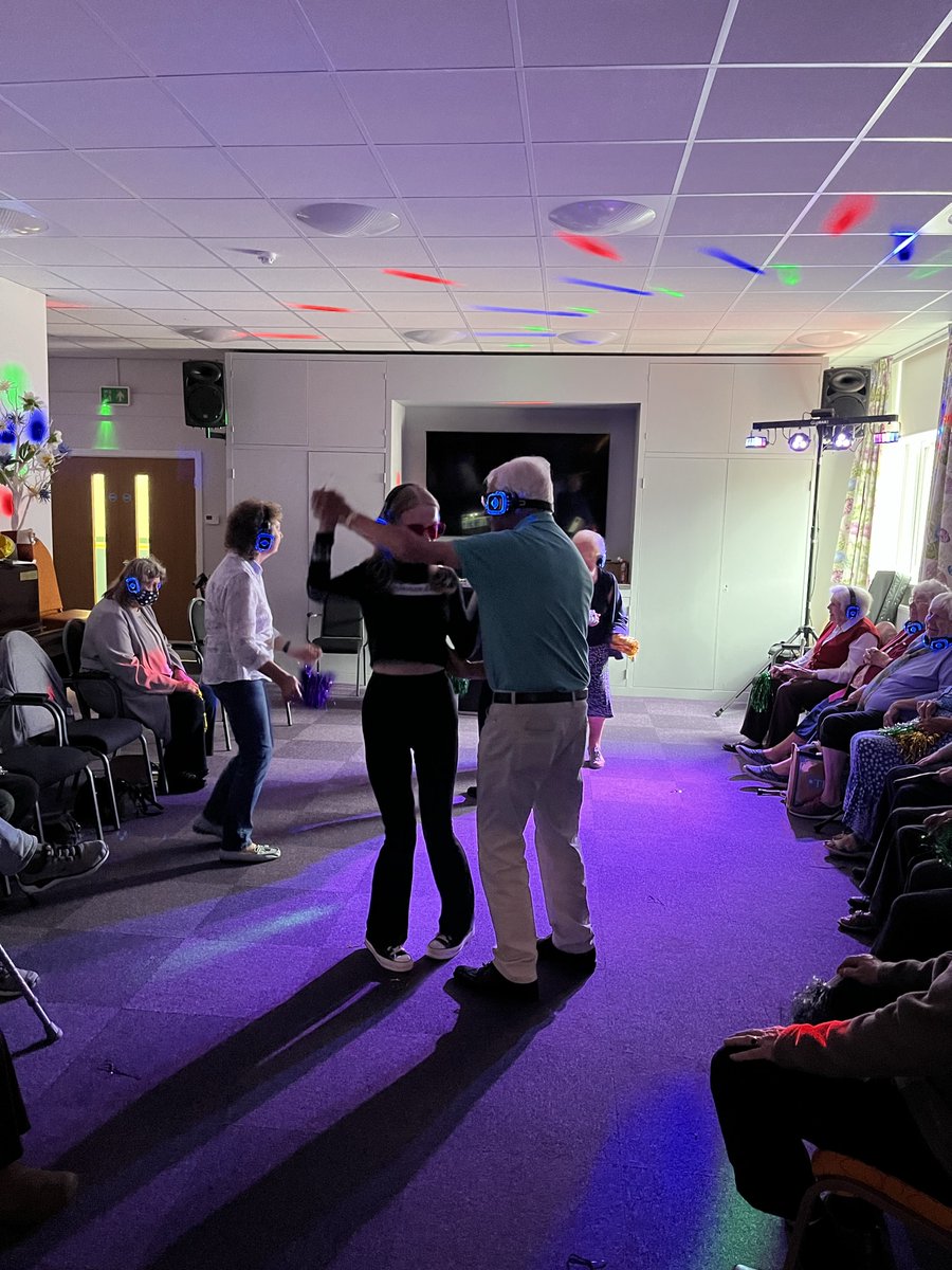 OPALLeeds16's tweet photo. Our members had a lovely time dancing away when Pete Goldup - The Silent Disco DJ came to OPAL the other week! One of our members, David, taught our social work student, Tash, how to dance! A great time had by all and we can't wait for the next silent disco at Christmas! https://t.co/B5wnGtFJOH