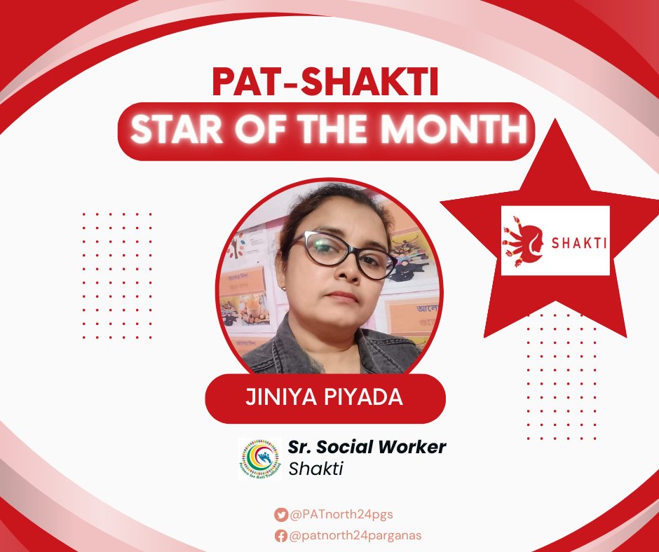 🌟 Congrats Jiniya Piyada, our "PAT-Shakti Star of the Month" for June '23! Excellent team communication, adaptability, and mentoring skills. Handling challenges &amp; supporting self-help groups. Consise reports make her a true asset. Well done, Jiniya! #PATShakti #Achievements