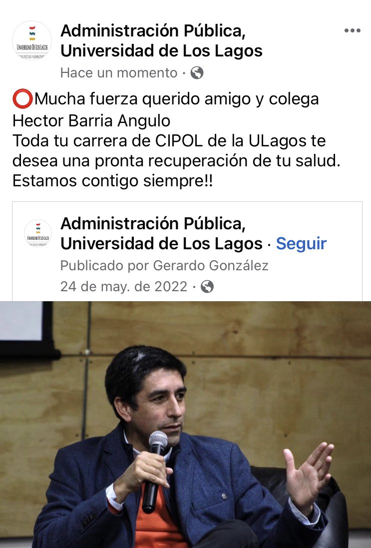 gerardoega's tweet photo. ⭕️Mucha fuerza querido amigo y colega @hectorbarria 
Toda tu carrera de Ciencias Políticas y Administrativas de la @ULagosOficial te desea una pronta recuperación de tu salud. Estamos contigo siempre!! https://t.co/z97AAjvWaC