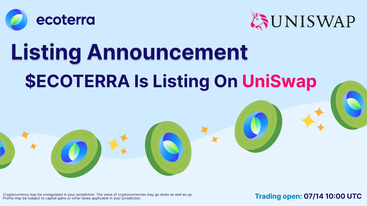 ecoterraio's tweet photo. 📣 We’re thrilled to announce that $ECOTERRA will be available to trade on @Uniswap, one of the leading decentralised exchanges in the crypto space 🛸

⏰ 10:00 UTC, 14/07/23

Get ready and stay tuned for the link to the liquidity pool!

#DEX #Exchange #Listing #Token https://t.co/sbGbaZ0TAa