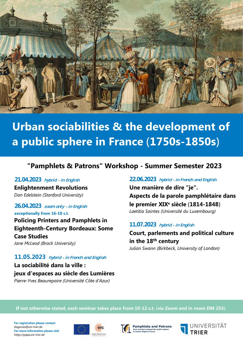 PaPaERC's tweet photo. After yesterday's fascinating workshop with Julian Swann, this semester's seminar session on urban sociabilities and public sphere has come to an end. We are grateful to all of the speakers and participants for the interesting discussions and insights! @PYBeaurepaire @danedels https://t.co/tXDYM8JWdy