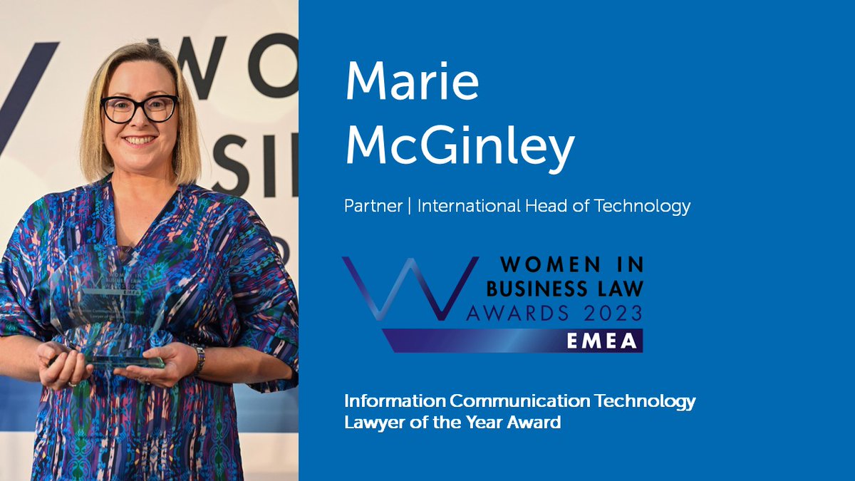 We are delighted to see Marie McGinley being celebrated in the @gazette_ie for her recent achievement of becoming the Information Communication Technology Lawyer of the Year at the Women in Business Law Awards 2023, EMEA. lawsociety.ie/gazette/top-st…
