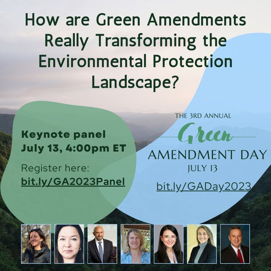 . @HaubEnviroLaw @ProfKTQ & alumna @MayaKvanRossum @GreenAmendments will join a panel of legal experts as they discuss the effect Green Amendments are having directly & indirectly on our environmental protection landscape.

July 13th | 4:00pm
Register ➡️ bit.ly/GA2023Panel