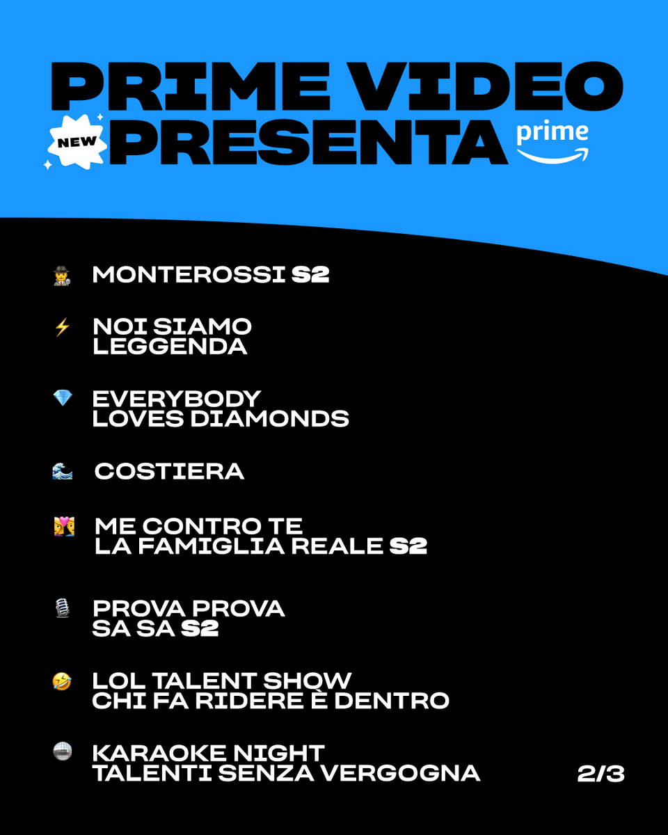 PrimeVideoIT's tweet photo. Questi sono i titoli annunciati al #PrimeVideoPresenta ✨
Uno sguardo alle novità in arrivo su Prime.
Siete carichi quanto noi? 🔥 https://t.co/0EMhRcCMws