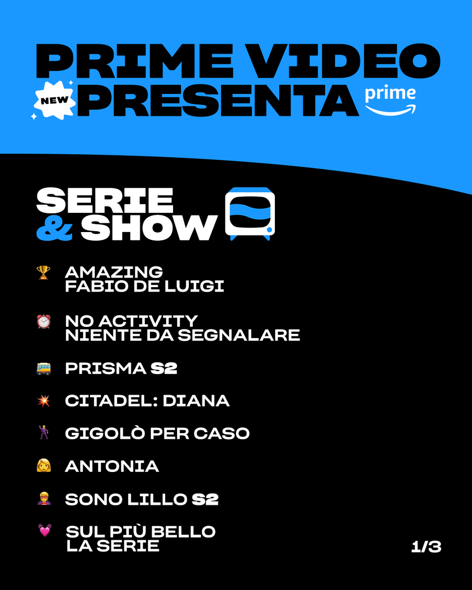 PrimeVideoIT's tweet photo. Questi sono i titoli annunciati al #PrimeVideoPresenta ✨
Uno sguardo alle novità in arrivo su Prime.
Siete carichi quanto noi? 🔥 https://t.co/0EMhRcCMws