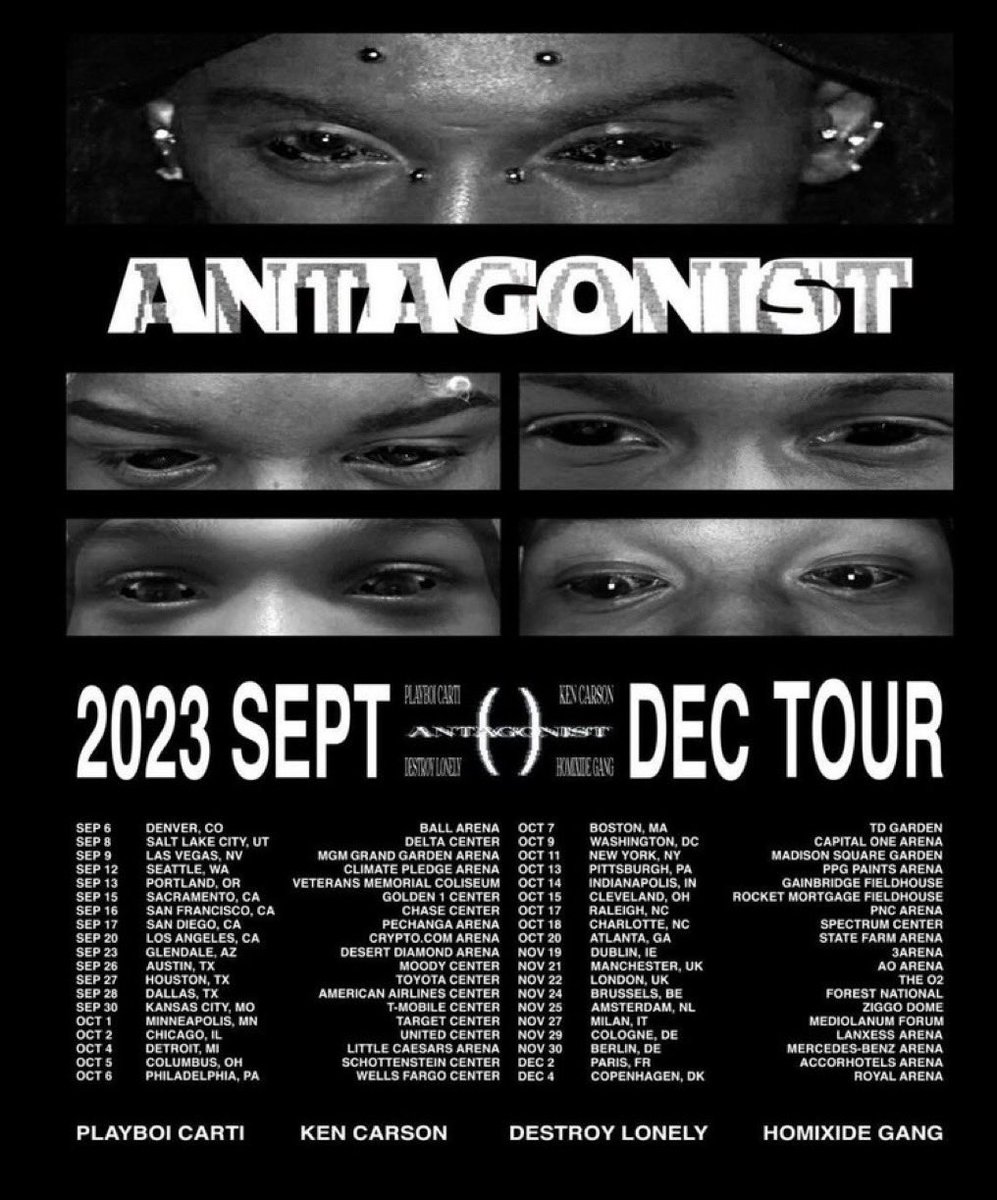 Complex Music on X: PLAYBOI CARTI'S ANTAGONIST TOUR SEPTEMBER — DECEMBER  2023  / X