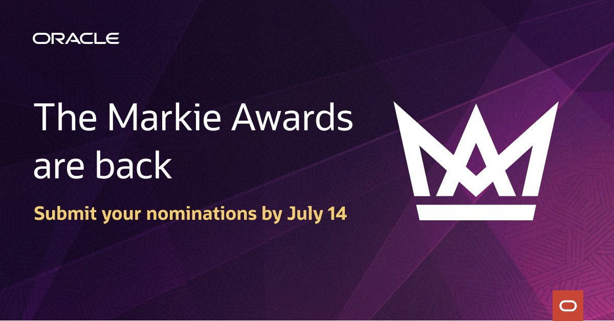 Micheleferro4's tweet photo. Nominations for @Oracle's Markie Awards is now open! Submit your nominations here: https://t.co/dz1RPYImMs https://t.co/gSSKaHlLqL