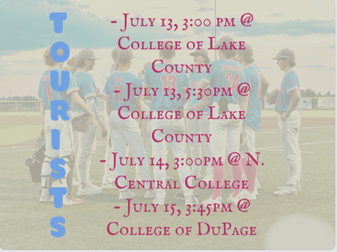The Tourists 🌴 are back in action this weekend in the Chicago area. 

July 13 - 16
DSP 17u World Series
<a href="/DiamondSportsPr/">Diamond Sports Promotions</a>