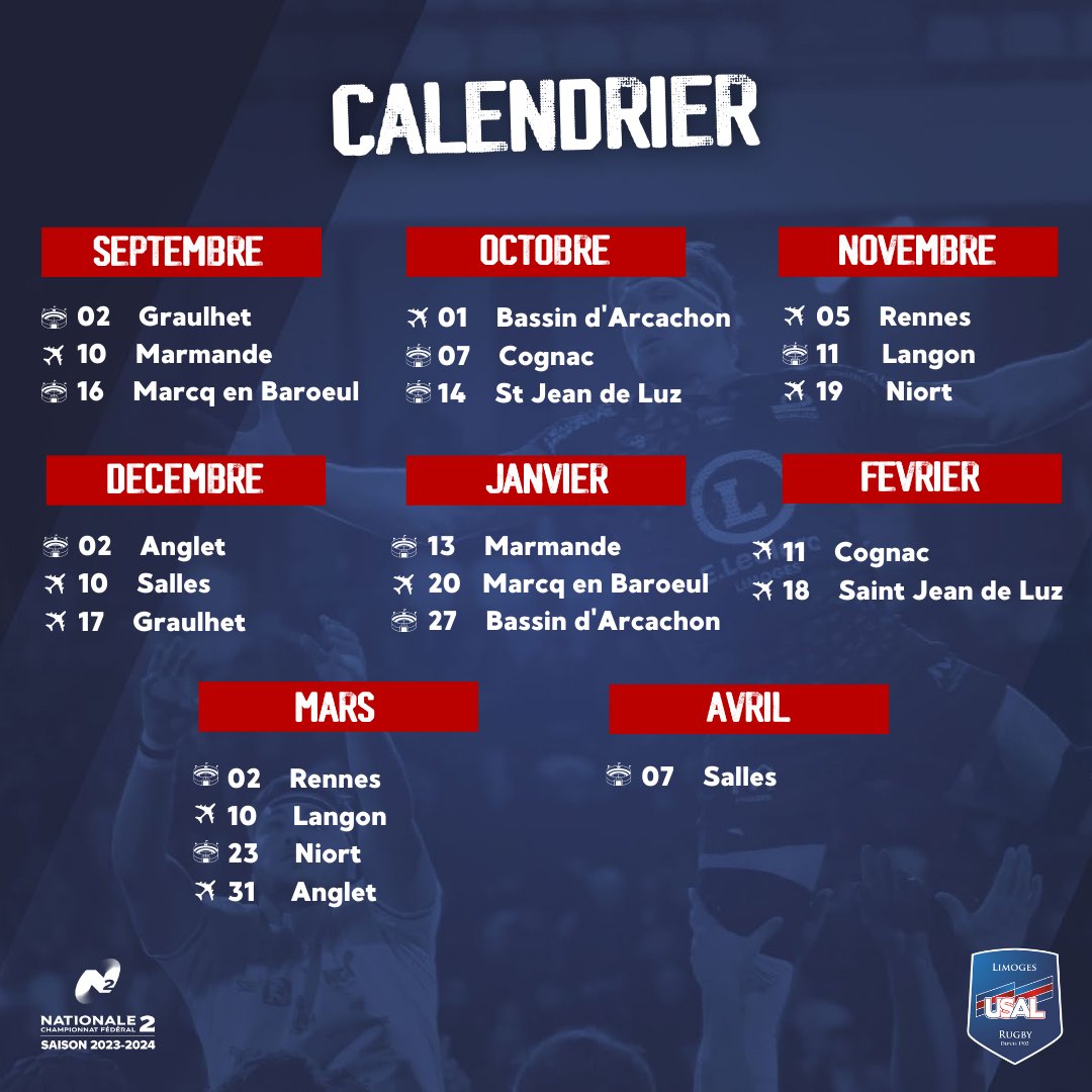 📢 Découvrez le calendrier 
Nous recevrons l'équipe du Sporting club Graulhetois pour la première journée le samedi 02/09 à 1 9h30 à Beaublanc
📅 Les rencontres programmées le dimanche peuvent avoir lieu le samedi. Les matchs à domicile auront lieu le samedi à 19h30.