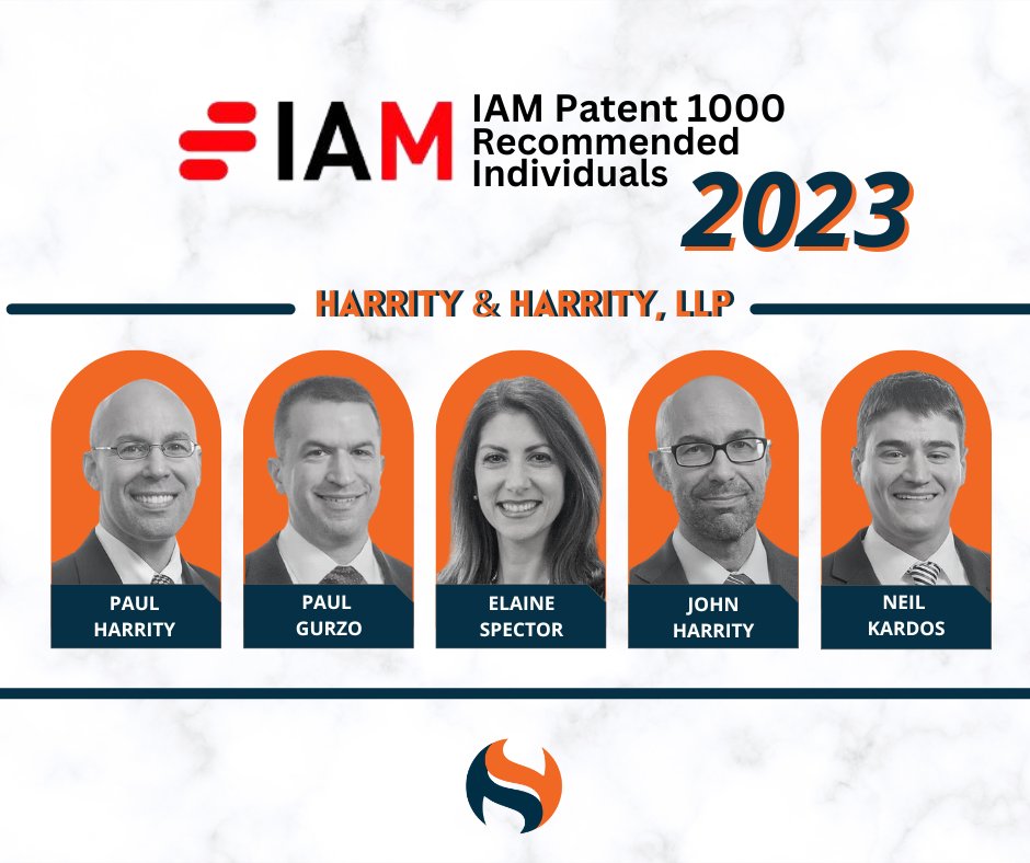 We are thrilled to announce that Paul Harrity, Paul Gurzo, Elaine Spector, John Harrity and Neil Kardos have been recognized  on the prestigious IAM1000 list as recommended individuals for 2023! 🏆🌟

Check out our blog post to learn more: harrityllp.com/harrity-harrit….

#IAM1000 #BPTW
